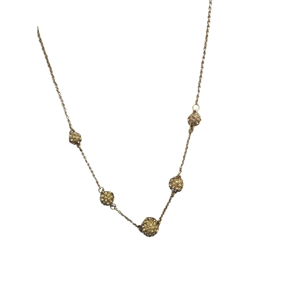 Monet Gold Tone Pave Crystal Orb Station Necklace Adjustable Logo Charm